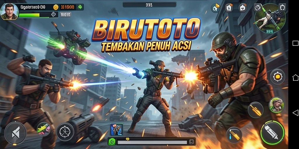 Screenshot BIRUTOTO menampilkan aksi menembak yang mendebarkan.