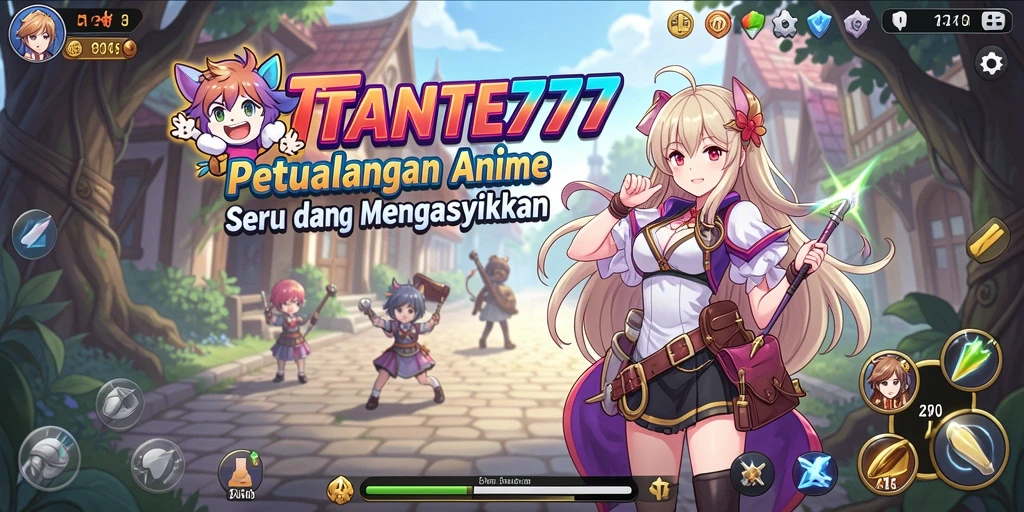 Screenshot utama TANTE777 menunjukkan pertarungan seru dengan karakter anime.